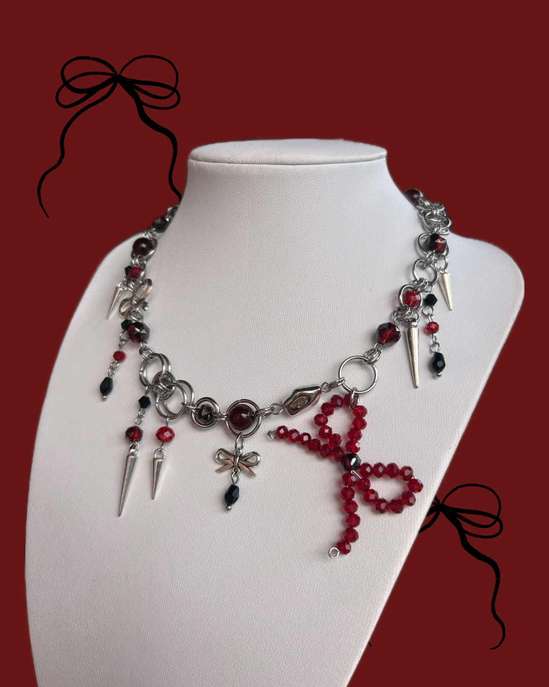 Red Bow Necklace ⋆˚࿔ 𝜗𝜚˚⋆
