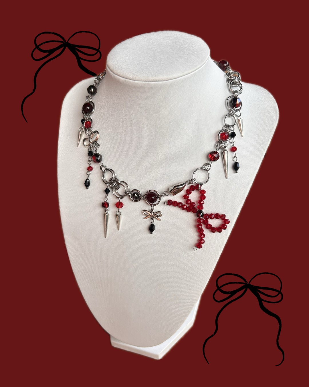 Red Bow Necklace ⋆˚࿔ 𝜗𝜚˚⋆